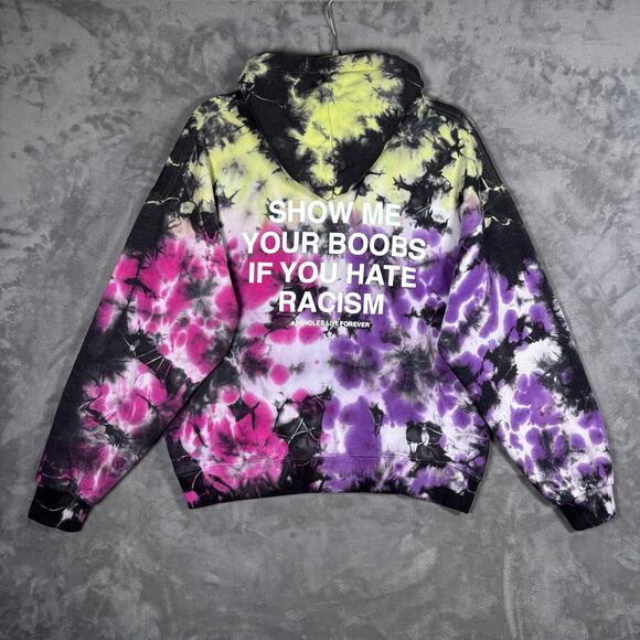 A**holes Live Forever Tie Dye Hoodie Purple Pink Lime Black Large - Picture 3 of 7